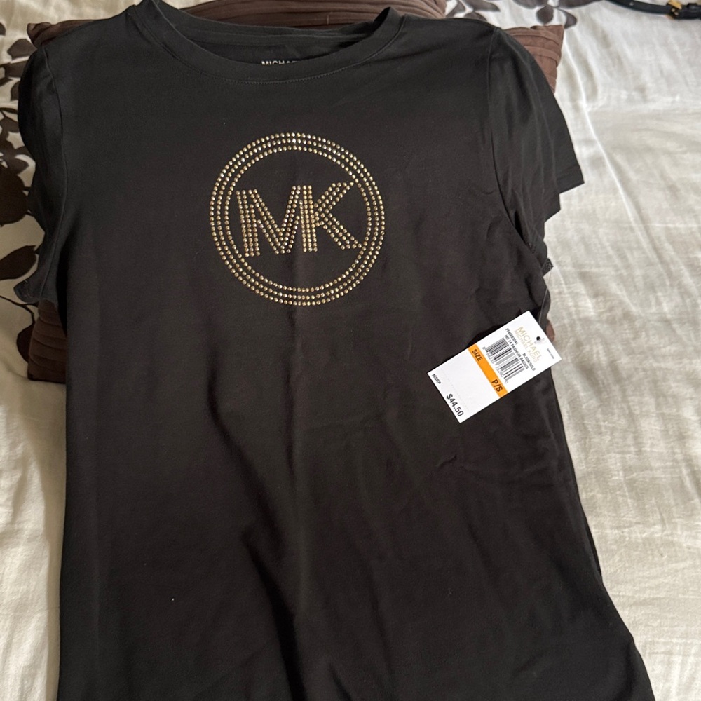 Michael Kors Black Tee with Gold MK Emblem